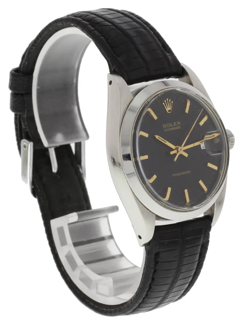 oysterdate Rolex Black Dial Leather - Hình 3
